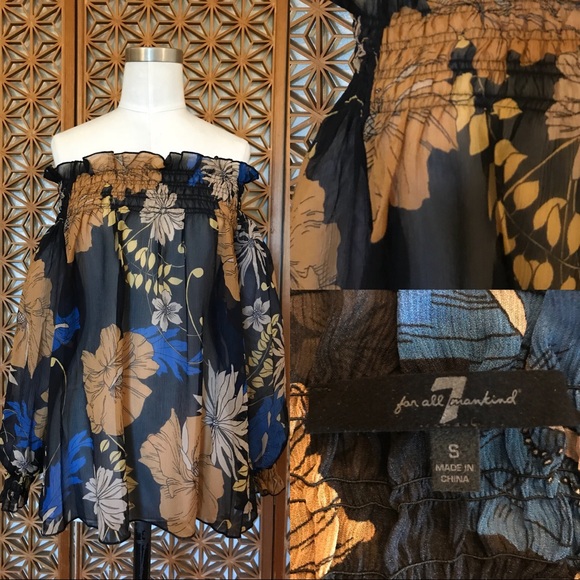 7 For All Mankind Tops - 7 For All Mankind Off the Shoulder Silk Top Size S